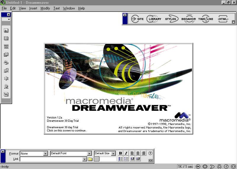 Macromedia Dreamweaver by Web Design Museum – kodowanie w latach 2000